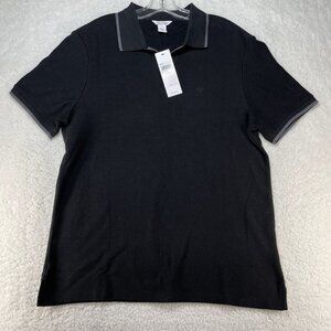 Calvin Klein Polo Shirt Mens M Black Embroidered Woven Knit Short Sleeve NWT